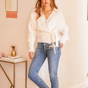 NWOT. Lulu’s White Halcyon Days White Knit Wrap Sweater.